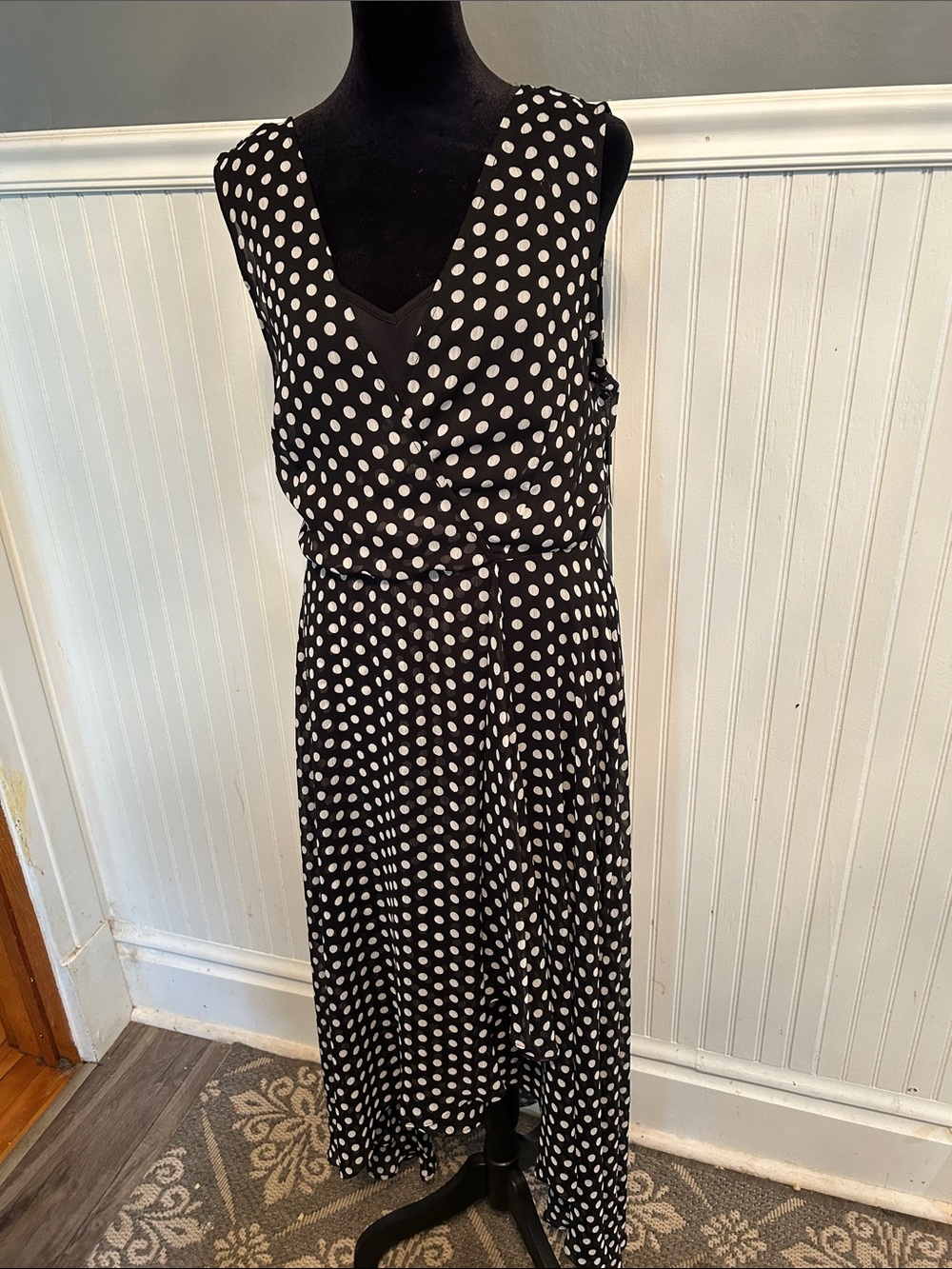 Calvin Klein Black and White Polka Dot Maxi Dress